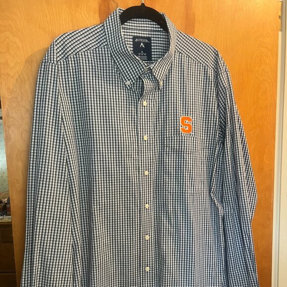 Navy Blue Plaid Syracuse Button Down // Antigua Men's Size XL - Picture 7 of 8
